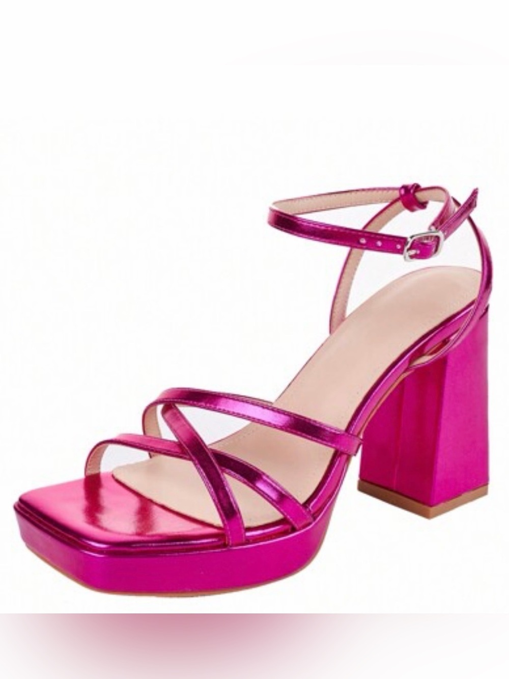 bp Metallic Fuchsia Strappy Block Heel Sandals